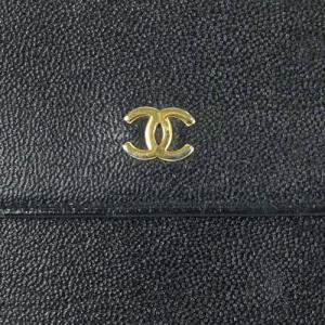 CHANEL ココマーク 二つ折り財布 レザー ブラック