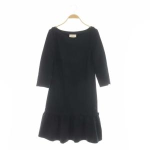 ワンピース ひざ丈 七分袖 リボン 4 黒 ブラック