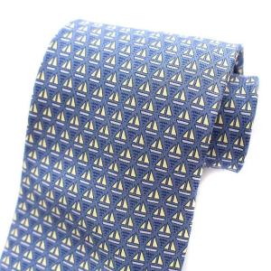 HERMES ネクタイ シルク100% 総柄 ブルー
