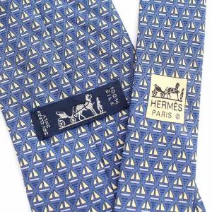 HERMES ネクタイ シルク100% 総柄 ブルー