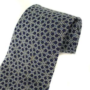 HERMES ネクタイ 総柄 シルク ネイビー