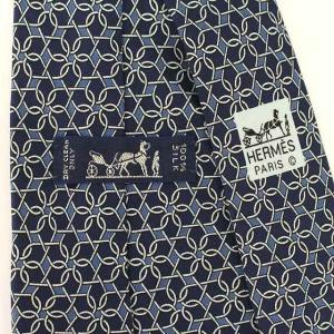 HERMES ネクタイ 総柄 シルク ネイビー