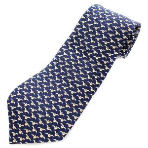 ネクタイ シルク 鳥 総柄 ネイビー