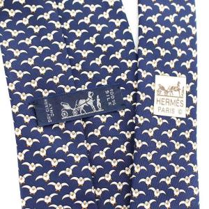 HERMES ネクタイ シルク 鳥 総柄 ネイビー