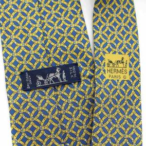 HERMES ネクタイ シルク 総柄 ブルー