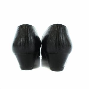 Salvatore Ferragamo パンプス ローヒール リザード型押し レザー ヴァラリボン ウロコ型押し レザー 4.5 ブラック