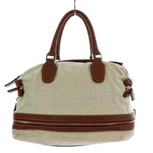Chloe エクリプス ボストンバッグ ハンドバッグ キャンバス レザー ナチュラル 茶色 ブラウン 3S0702-004
