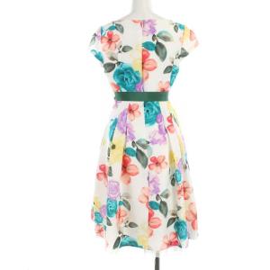 M'S GRACY フレアワンピース ひざ丈 花柄 リボン フリル フレンチスリーブ 36 マルチカラー