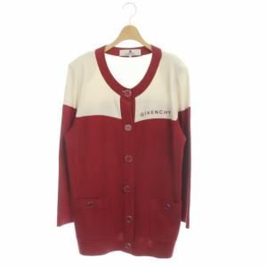 ニット カーディガン 長袖 ロゴ刺繍 クルーネック 42 アイボリー レッド