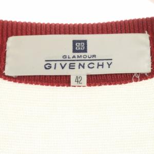 GIVENCHY ニット カーディガン 長袖 ロゴ刺繍 クルーネック 42 アイボリー レッド