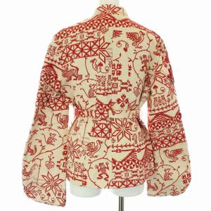 KENZO ジャケット アウター 着物風 動物柄 刺繍 ビーズ装飾 リボンベルト 42 L キナリ レッド