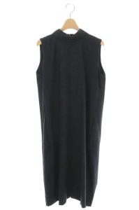 ワンピース ウール ノースリーブ タック タイト ロング ハイネック 40 ダークグレー