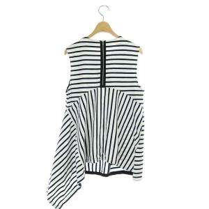 Drawer カットソー チュニック ノースリーブ ボーダー ストライプ 切替 2 ホワイト ネイビー