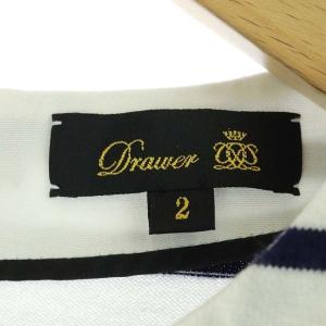 Drawer カットソー チュニック ノースリーブ ボーダー ストライプ 切替 2 ホワイト ネイビー