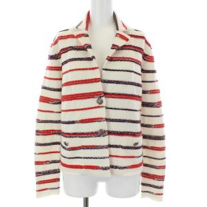 20SS カシミヤ ニットカーディガン ボーダー ココマーク 34 オフホワイト レッド ブラック