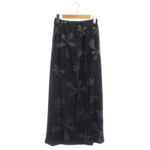 スカート タイト プリーツ ロング 総柄 3 ネイビー