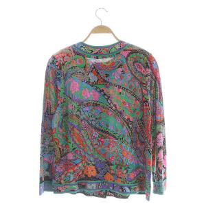 LEONARD FASHION クルーネックカーディガン 長袖 総柄 金ボタン ウール LL マルチカラー