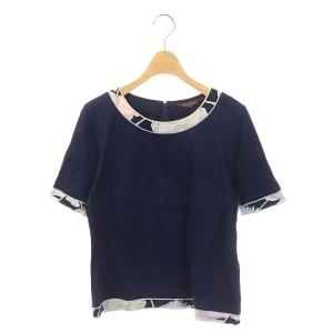 カットソー Tシャツ 半袖 花柄 M 紺