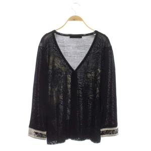 LEONARD カーディガン 長袖 Vネック シルク ビジュー 花柄 刺繍 L ブラック ホワイト