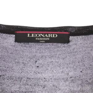 LEONARD カーディガン 長袖 Vネック シルク ビジュー 花柄 刺繍 L ブラック ホワイト
