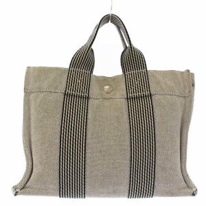 HERMES ニューフールトゥMM トートバッグ キャンバス ブラック グレー