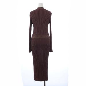 PRADA 2017年製 リブニット ワンピース 長袖 ロング ボウタイ リボン ラメ XL パープル