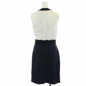 DIANE von FURSTENBERG ワンピース ひざ丈 カシュクール ノースリーブ リボン 0 XS 白 ホワイト 紺 ネイビー