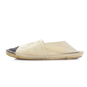 CHANEL ココマーク バブーシュ エスパドリーユ シューズ スリッポン 38 23-23.5cm 白 黒 オフホワイト ブラック