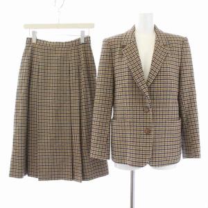 スーツ セットアップ テーラードジャケット 千鳥格子柄 スカート ひざ丈 9 11 ブラウン