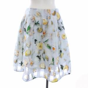 M'S GRACY スカート 花柄 フローラル ミニ フレア 38 M 水色 ライトブルー