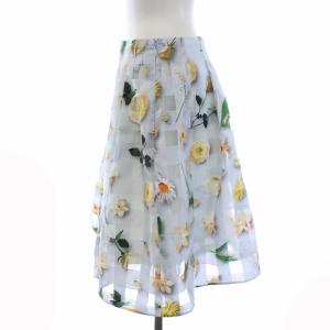 M'S GRACY スカート 花柄 フローラル ミニ フレア 38 M 水色 ライトブルー