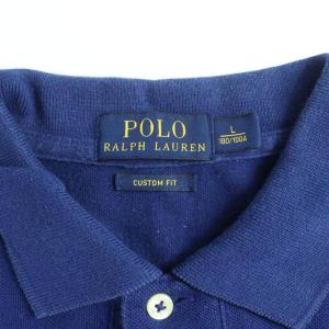 POLO RALPH LAUREN CUSTOM FIT ポロシャツ 半袖 ビッグポニー ロゴ 刺繍 ワッペン L 180/100A 青 ブルー