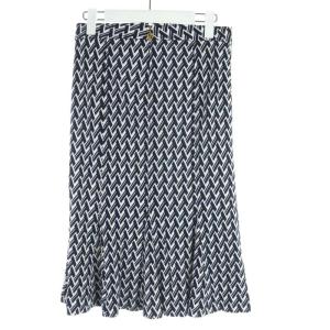 TORY BURCH 総柄 タイトスカート ひざ丈 XS 紺 ネイビー 白 ホワイト