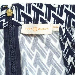 TORY BURCH 総柄 タイトスカート ひざ丈 XS 紺 ネイビー 白 ホワイト