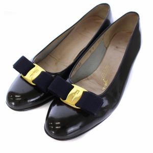 パンプス ローヒール ヴァラリボン エナメル レザー 7C ブラック