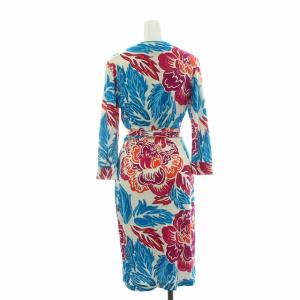 DIANE von FURSTENBERG ラップワンピース ひざ丈 タイト 七分袖 総柄 シルク 6 マルチカラー