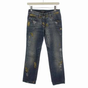 デニムパンツ ジーンズ ダメージ加工 ペイント加工 38 ブルー