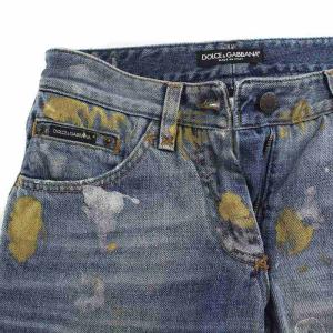 DOLCE&GABBANA デニムパンツ ジーンズ ダメージ加工 ペイント加工 38 ブルー