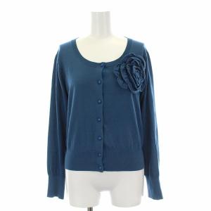 カーディガン ニット フラワー コサージュ 長袖 38 ブルー