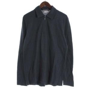 ハーフジップ ポロシャツ 長袖 ガンチーニ コットン S ネイビー