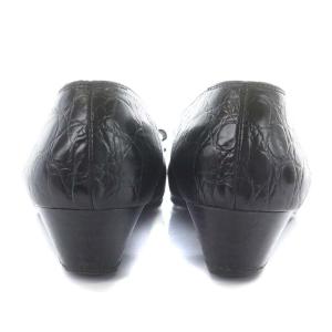 Salvatore Ferragamo パンプス チャンキーヒール ヴァラ クロコ型押し レザー 7 24.5cm 黒 ブラック