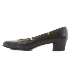 Salvatore Ferragamo パンプス アーモンドトゥ チャンキーヒール レザー 7 ブラック