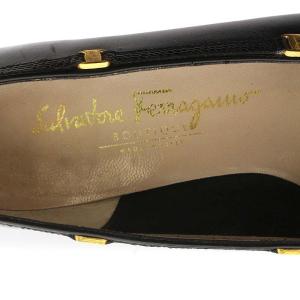 Salvatore Ferragamo パンプス アーモンドトゥ チャンキーヒール レザー 7 ブラック
