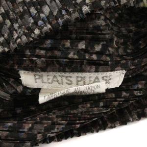 PLEATS PLEASE ISSEY MIYAKE カットソー ノースリーブ プリーツ 総柄 3 L グレー チャコールグレー