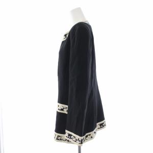 LEONARD FASHION ヴィンテージ ノーカラージャケット 花柄 切替 シルク100% 11AR ブラック