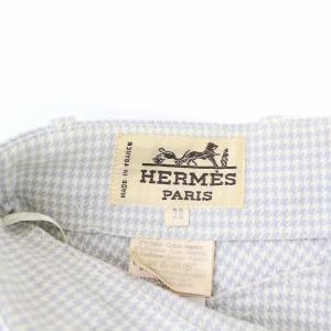HERMES テーパードパンツ スラックス 千鳥格子 38 M グレー ホワイト 白
