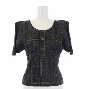 イッセイミヤケ カットソー 総柄 クルーネック 3 ベージュ ブラック ブルー