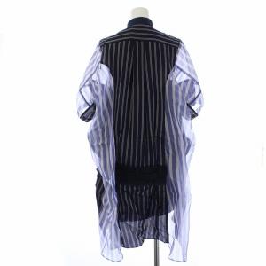sacai 17-03230 17年製 ドッキング シアー切替ワンピース ストライプ シルク 1 紺