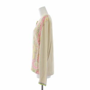 ETRO シルク ニットカーディガン 長袖 クルーネック ペイズリー柄 切替 46 ベージュ