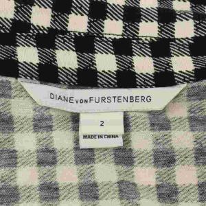 DIANE von FURSTENBERG カシュクールワンピース 長袖 ロング ミモレ チェック 2 ホワイト ブラック